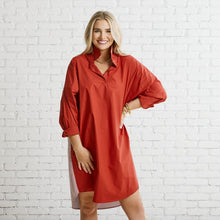 Load image into Gallery viewer, Caryn Lawn Preppy Gameday Back Stripe Dress Burnt Orange