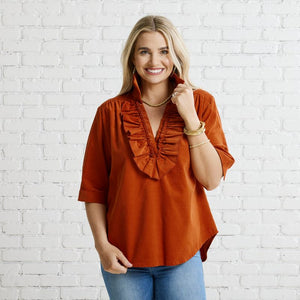 Caryn Lawn Maya Corduroy Top Burnt Orange