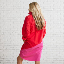 Load image into Gallery viewer, Caryn Lawn Preppy Asymmetrical Dress Red and Fuchsia