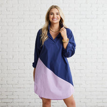 Load image into Gallery viewer, Caryn Lawn Preppy Asymmetrical Dress Navy and Lavender