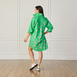 Preppy Dress Kelly Green with Pink Stars