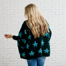 Load image into Gallery viewer, Caryn Lawn Cape Star Sweater Green and Turquoise