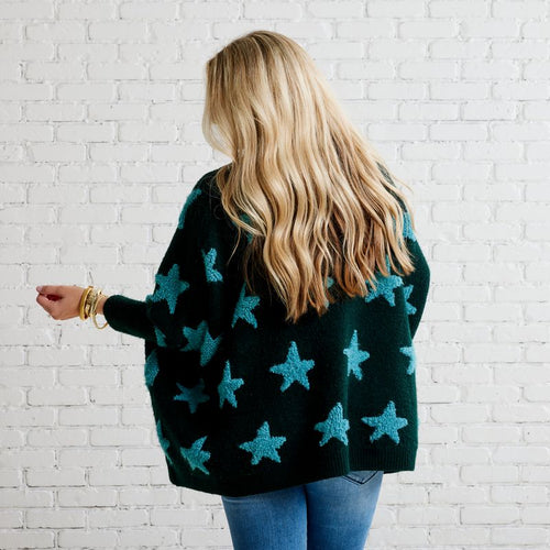 Caryn Lawn Cape Star Sweater Green and Turquoise