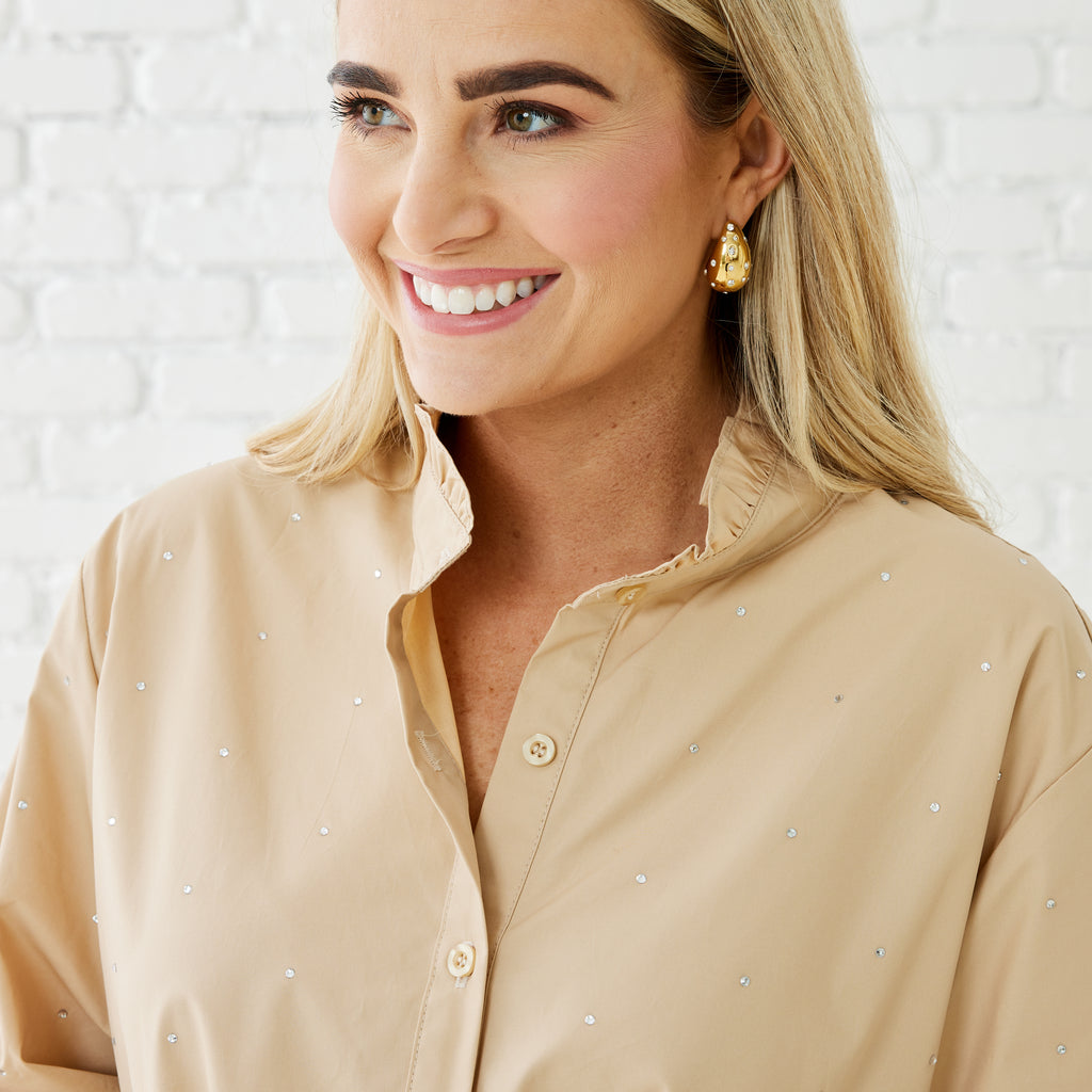 Caryn Lawn KIMBERLY SPARKLE DRESS KHAKI