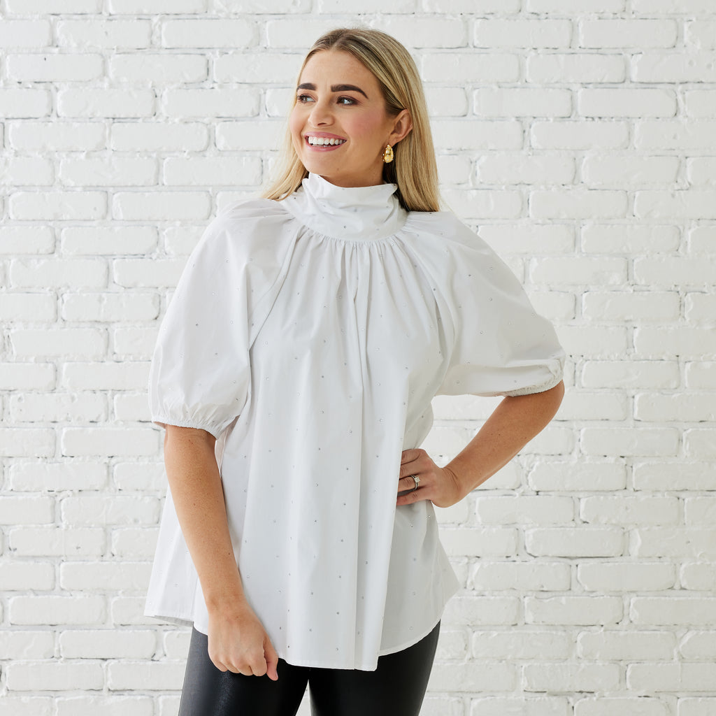 Caryn Lawn RYAN BOW SPARKLE TOP WHITE