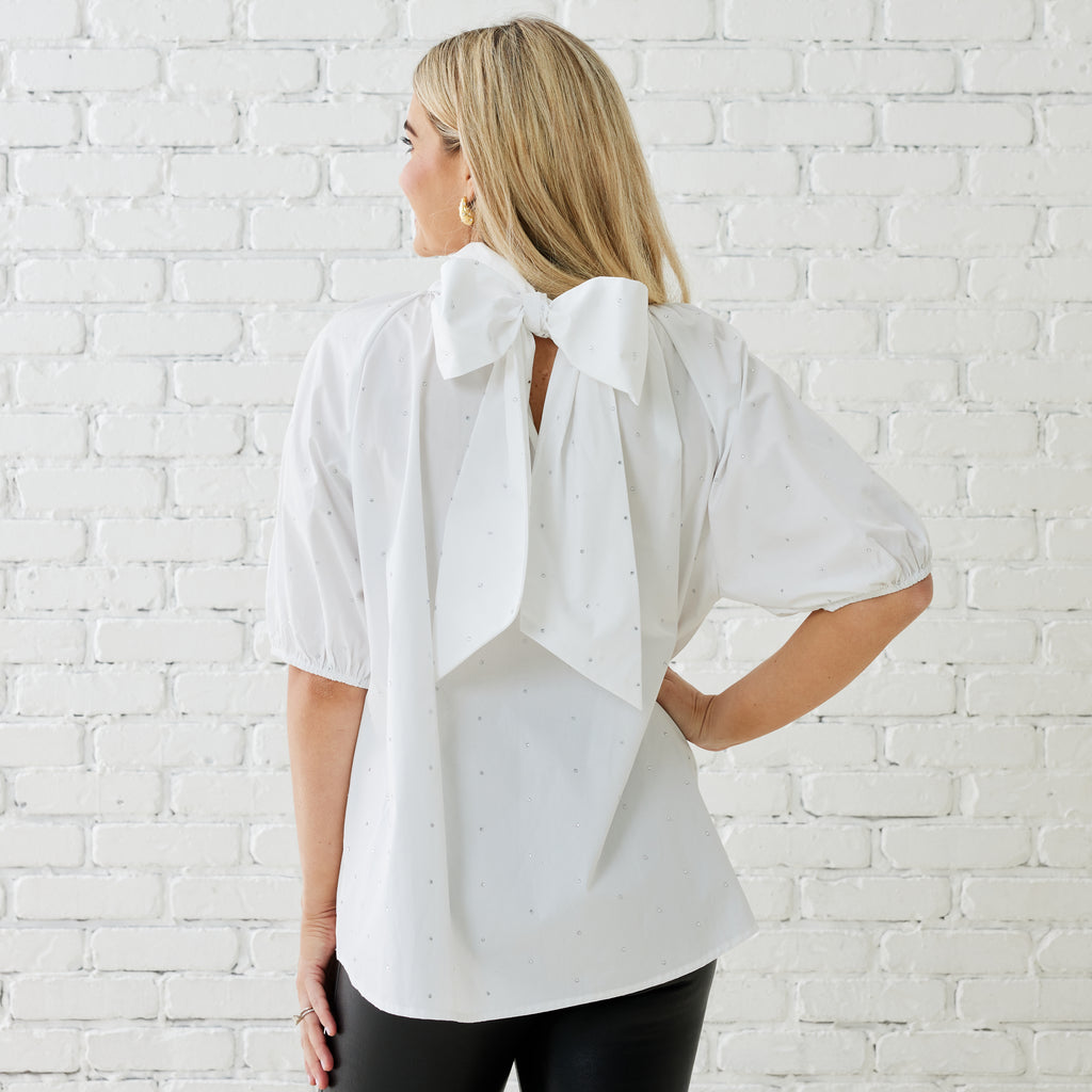 Caryn Lawn RYAN BOW SPARKLE TOP WHITE
