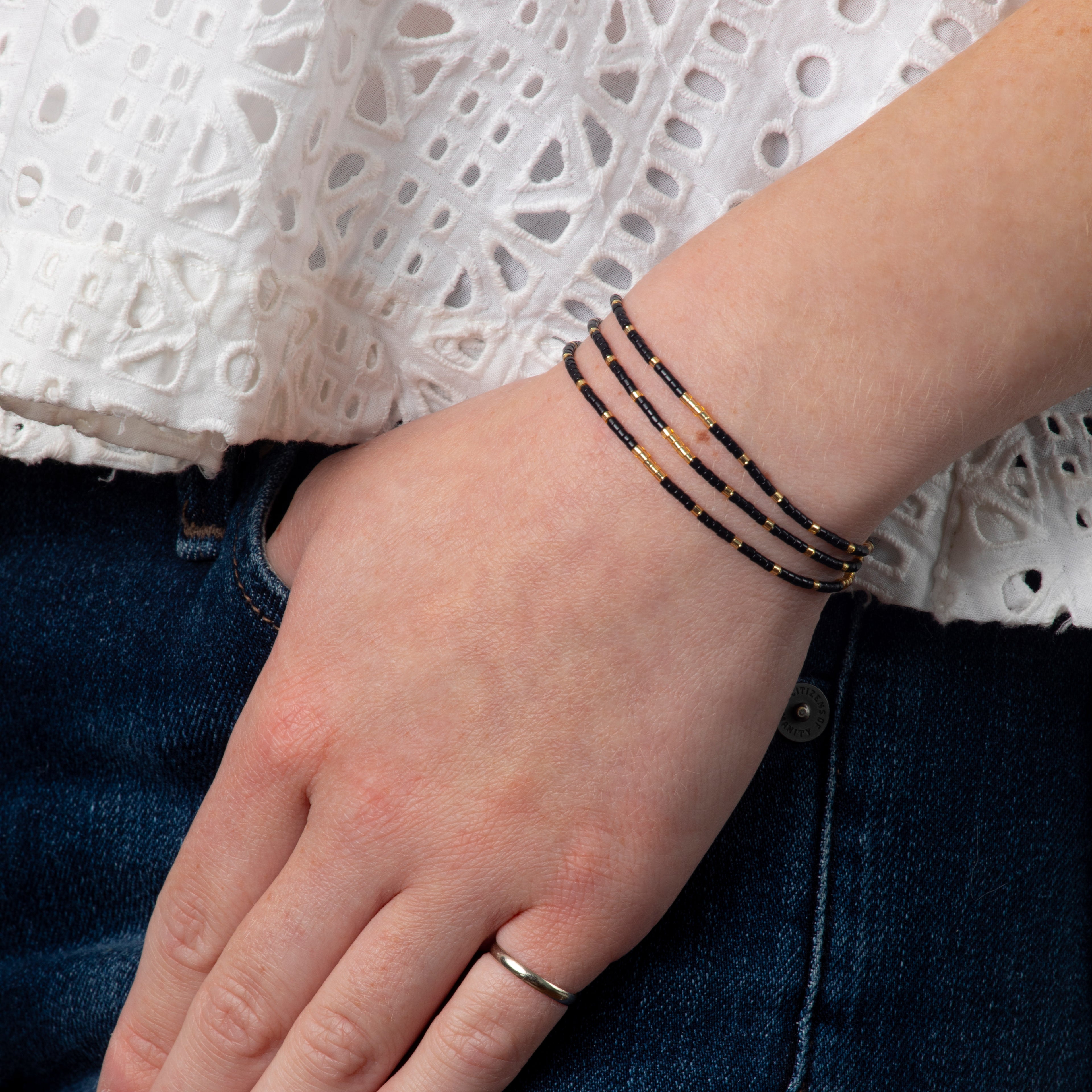 Caryn Lawn Triple Strand Bracelet - Black/Gold