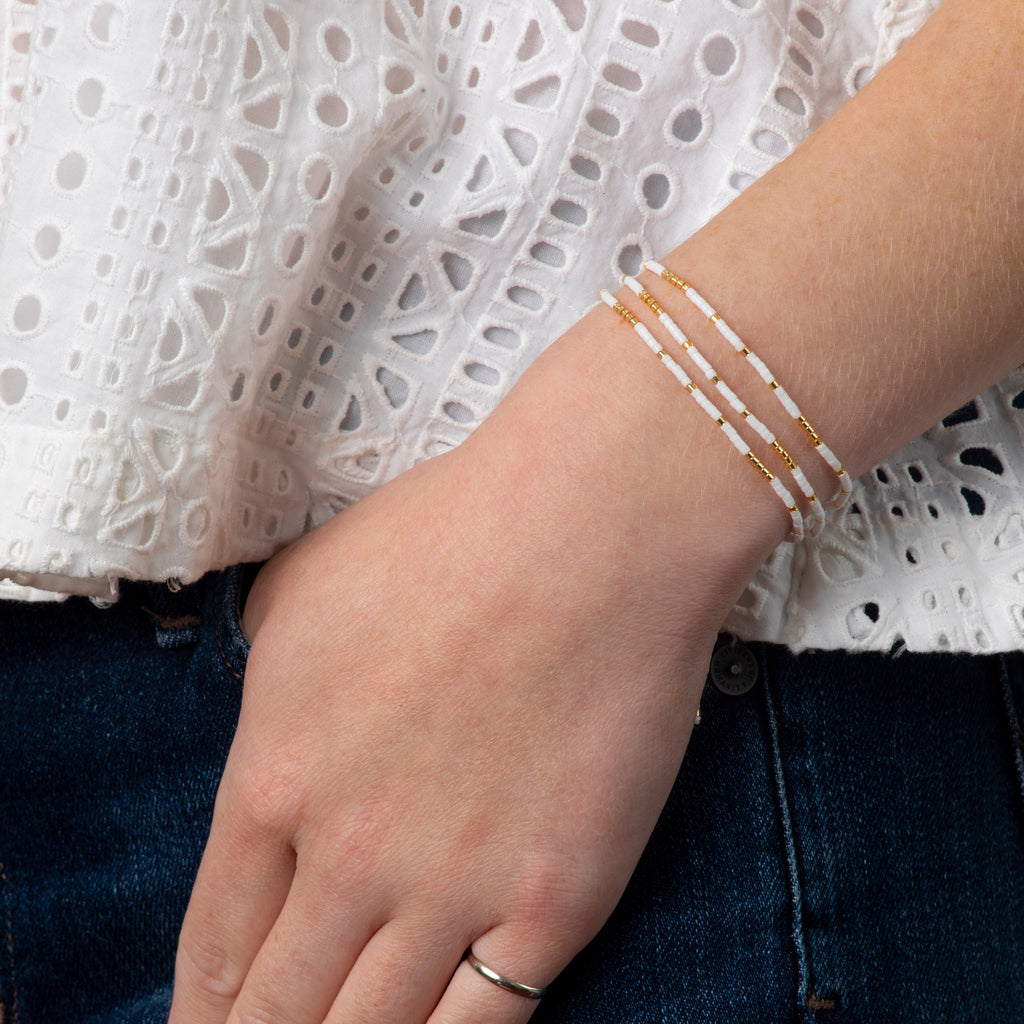 Caryn Lawn Triple Strand Bracelet - White/Gold