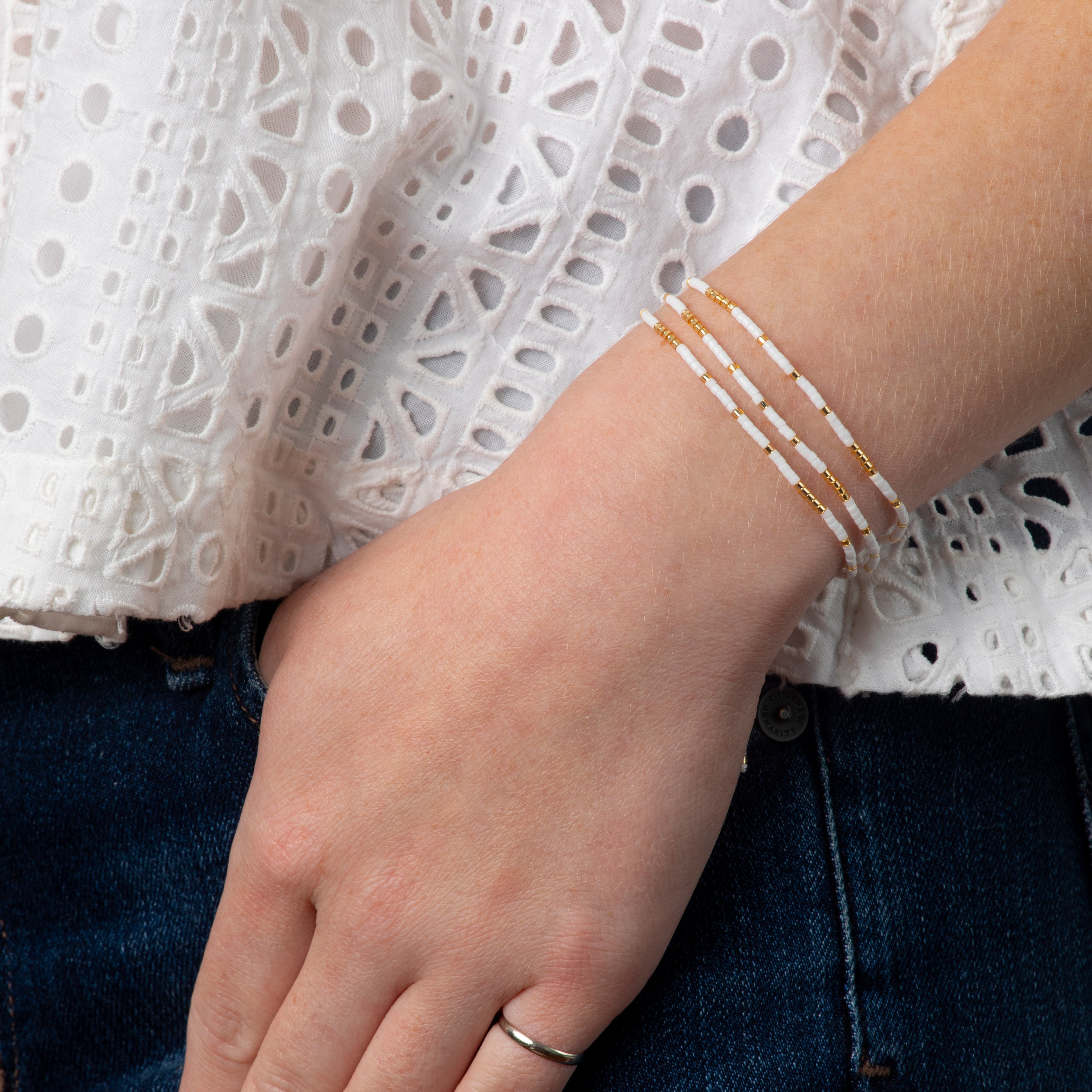 Caryn Lawn Triple Strand Bracelet - White/Gold