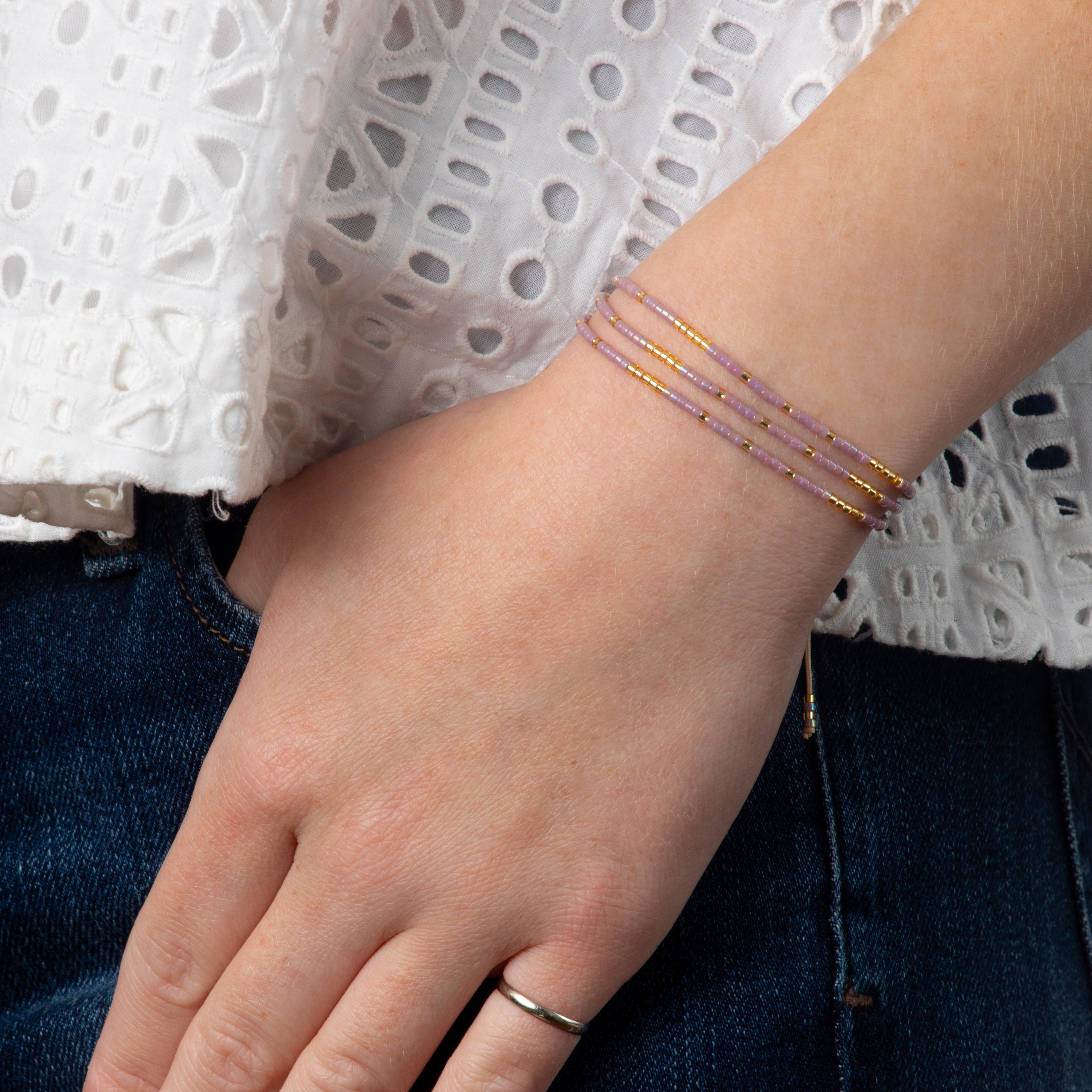 Caryn Lawn Triple Strand Bracelet - Lavender/Gold