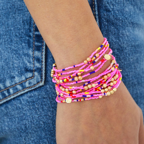 Malibu Wrap Bracelet/Necklace - Pink Multi/Gold
