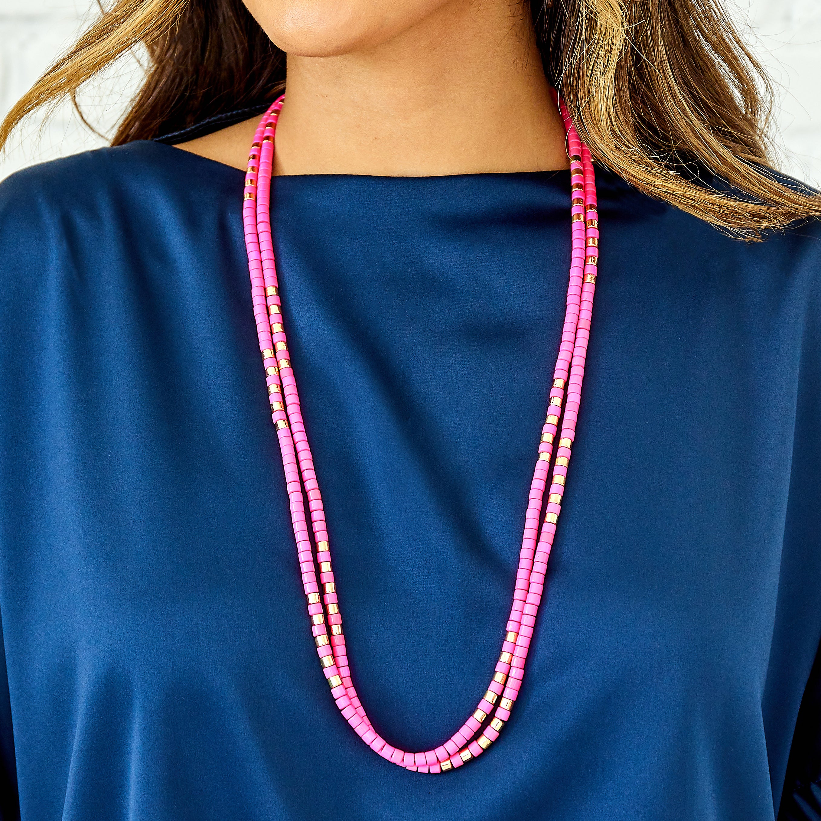 Caryn Lawn Long Laguna Necklace - Pink/Gold
