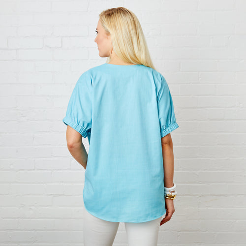 Betsy Top- Summer Cotton Turquoise Chambray