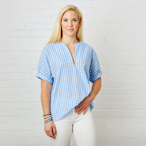 Betsy Top- Summer Cotton Blue Gingham