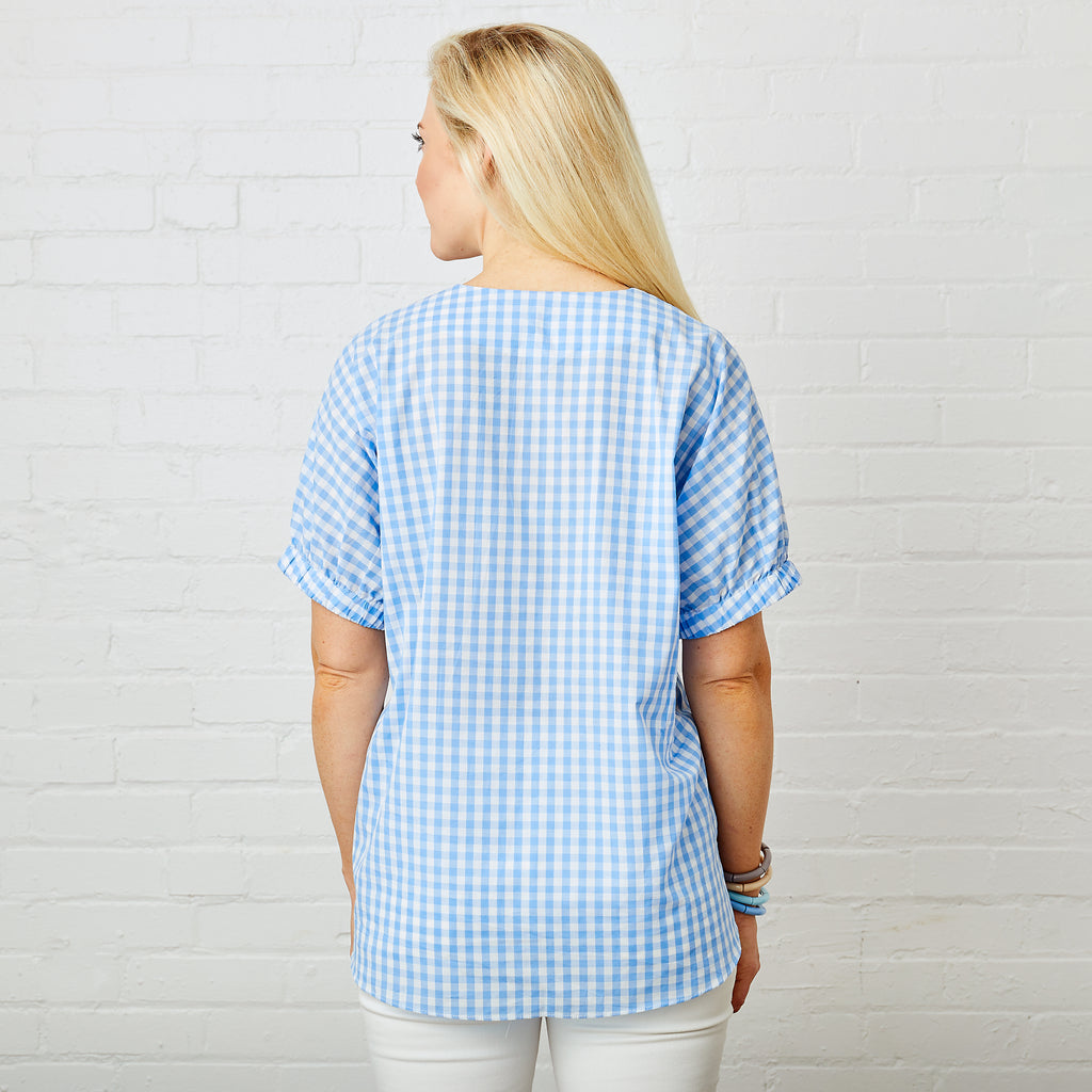 Caryn Lawn Betsy Top Summer Cotton Blue Gingham