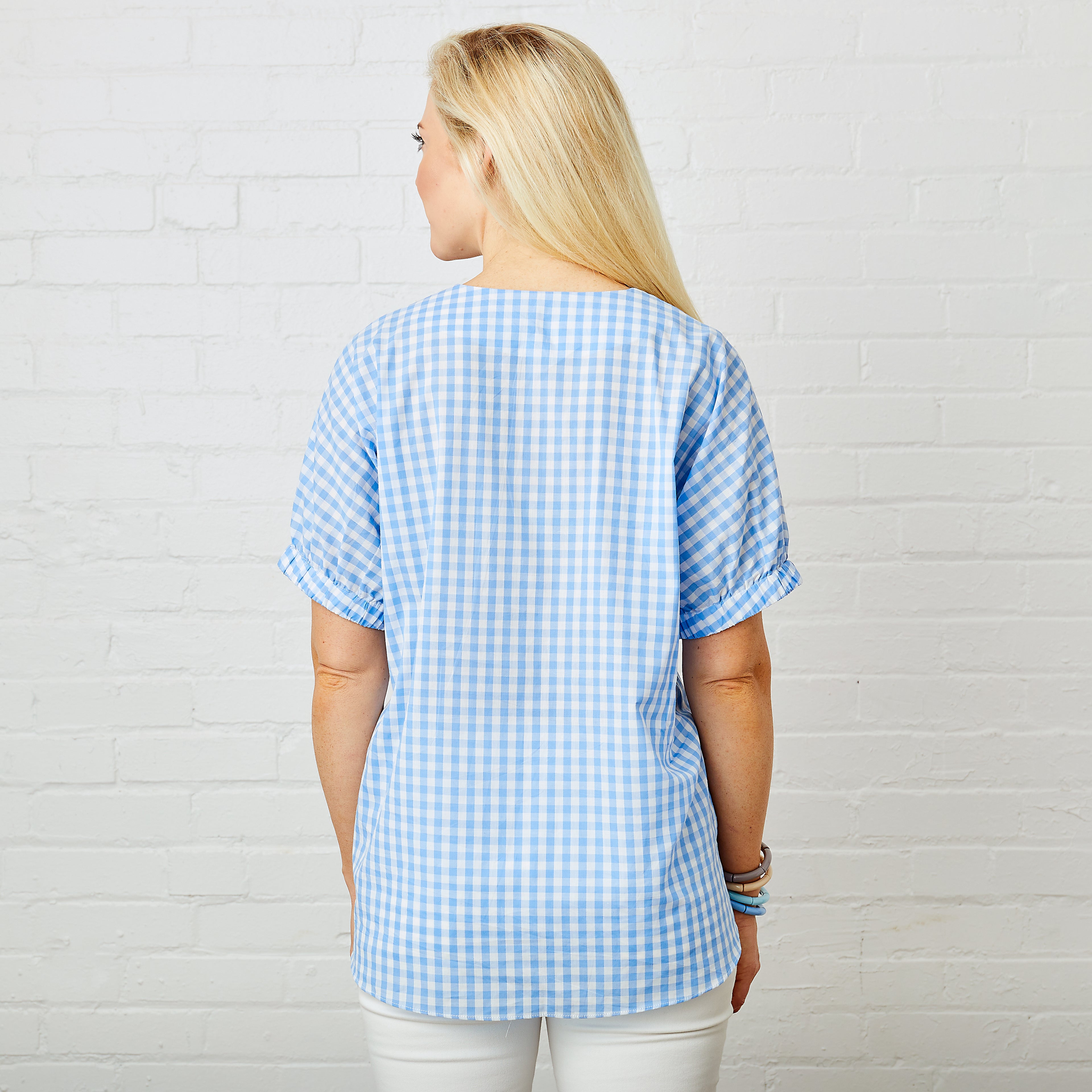 Caryn Lawn Betsy Top Summer Cotton Blue Gingham