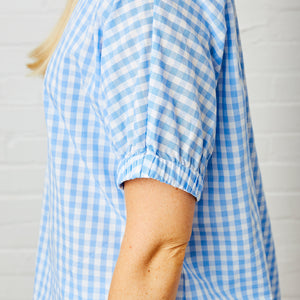 Caryn Lawn Betsy Top Summer Cotton Blue Gingham