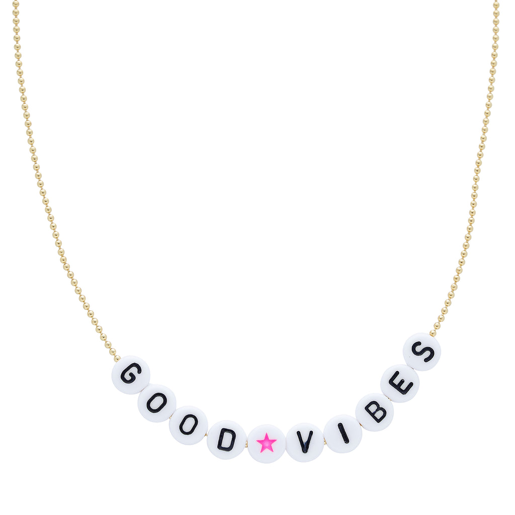 Caryn Lawn Beaded Word Necklace- Good Vibes
