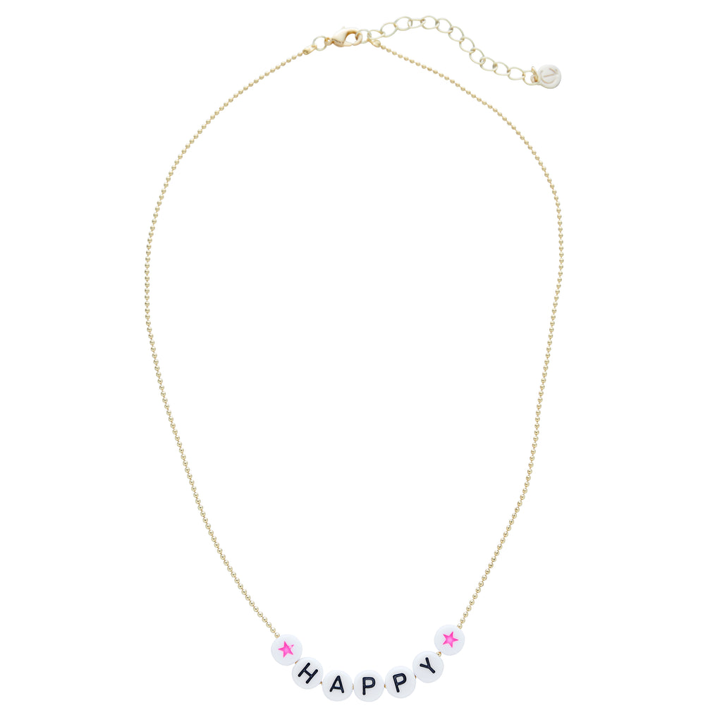 Caryn Lawn Beaded Word Necklace- Happy