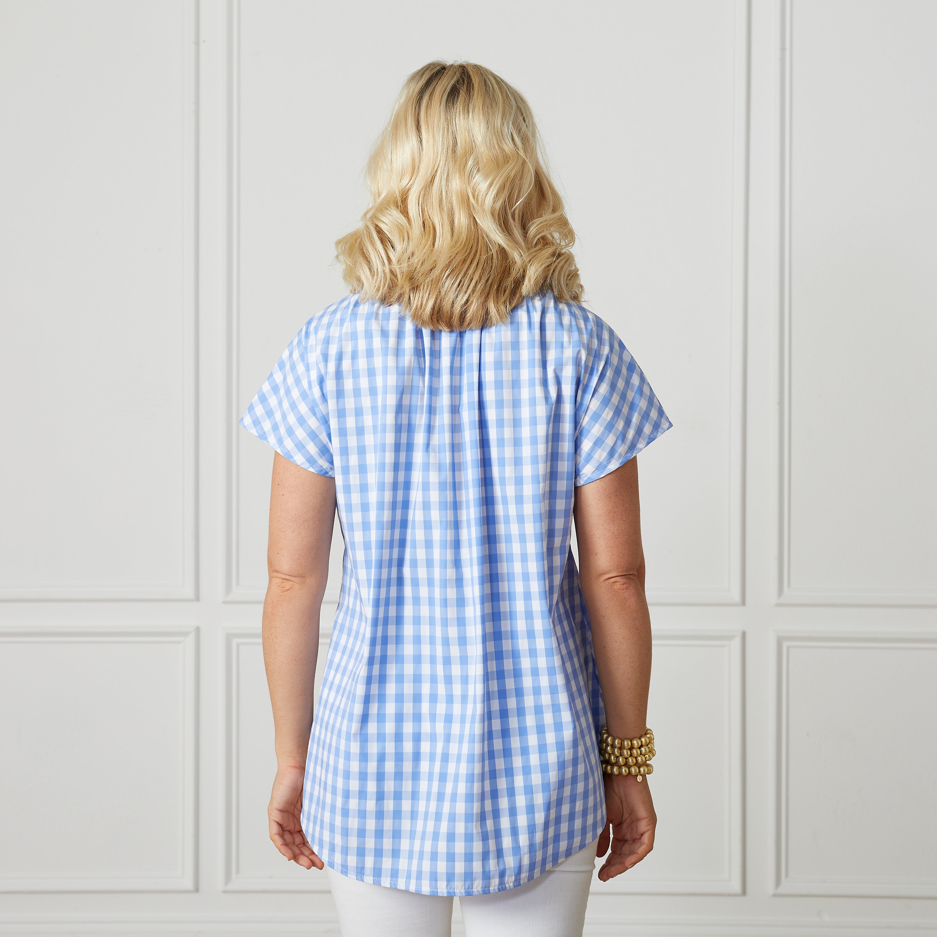 Caryn Lawn Emily Gingham Top Light Blue