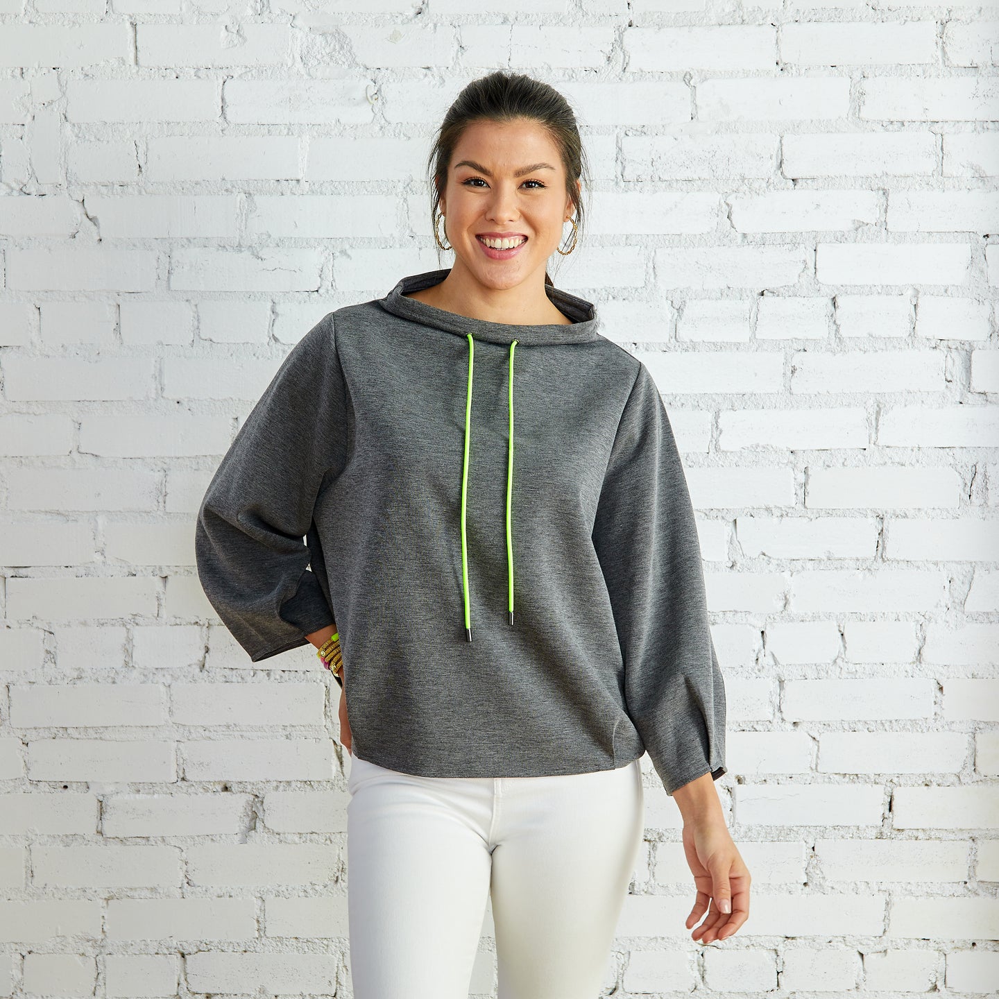 Caryn Lawn Avery Mockneck Pullover Charcoal