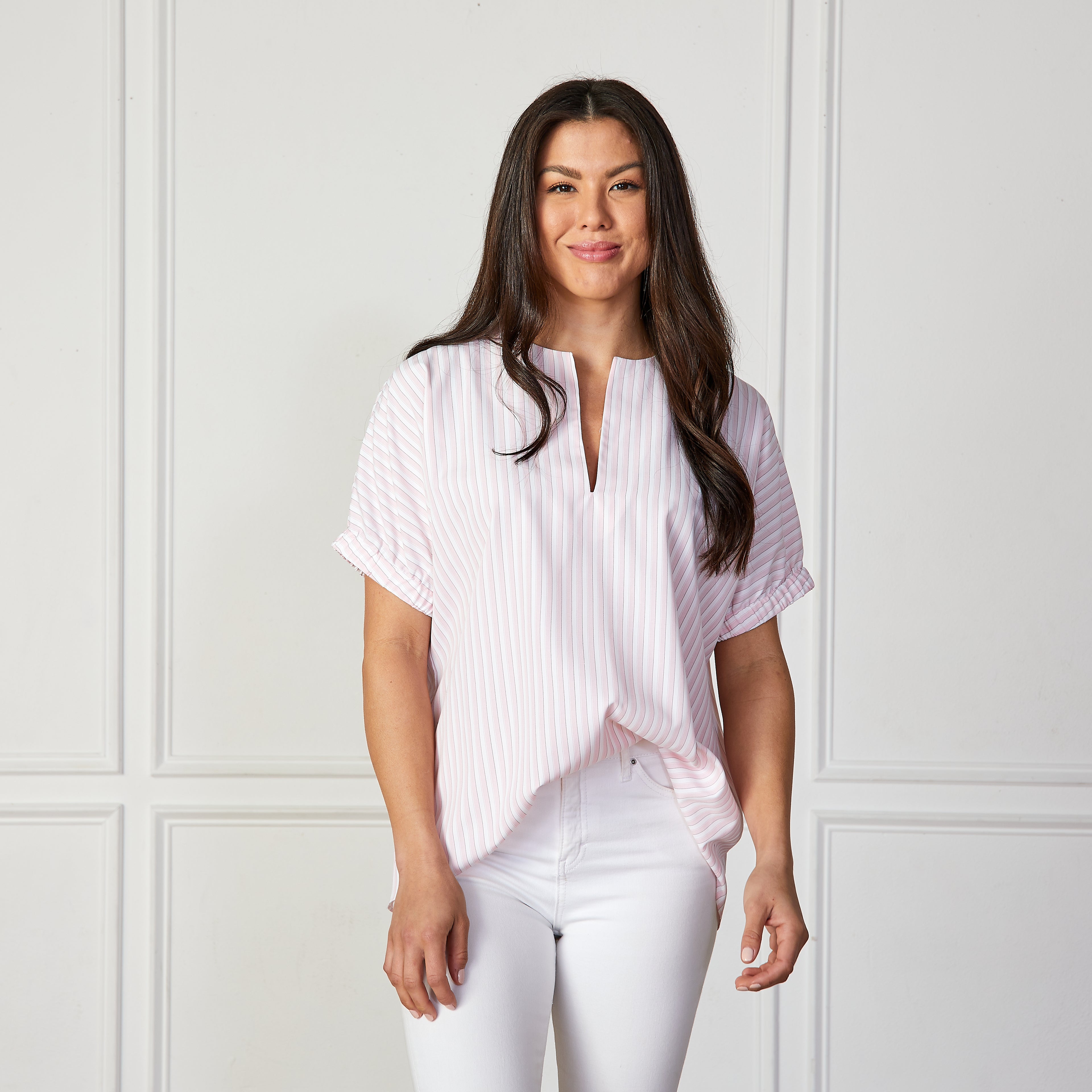 Caryn Lawn Betsy Ribbon Stripe Top Pink