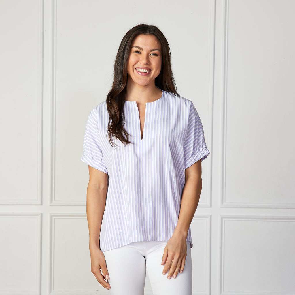 Caryn Lawn Betsy Ribbon Stripe Top Lavender