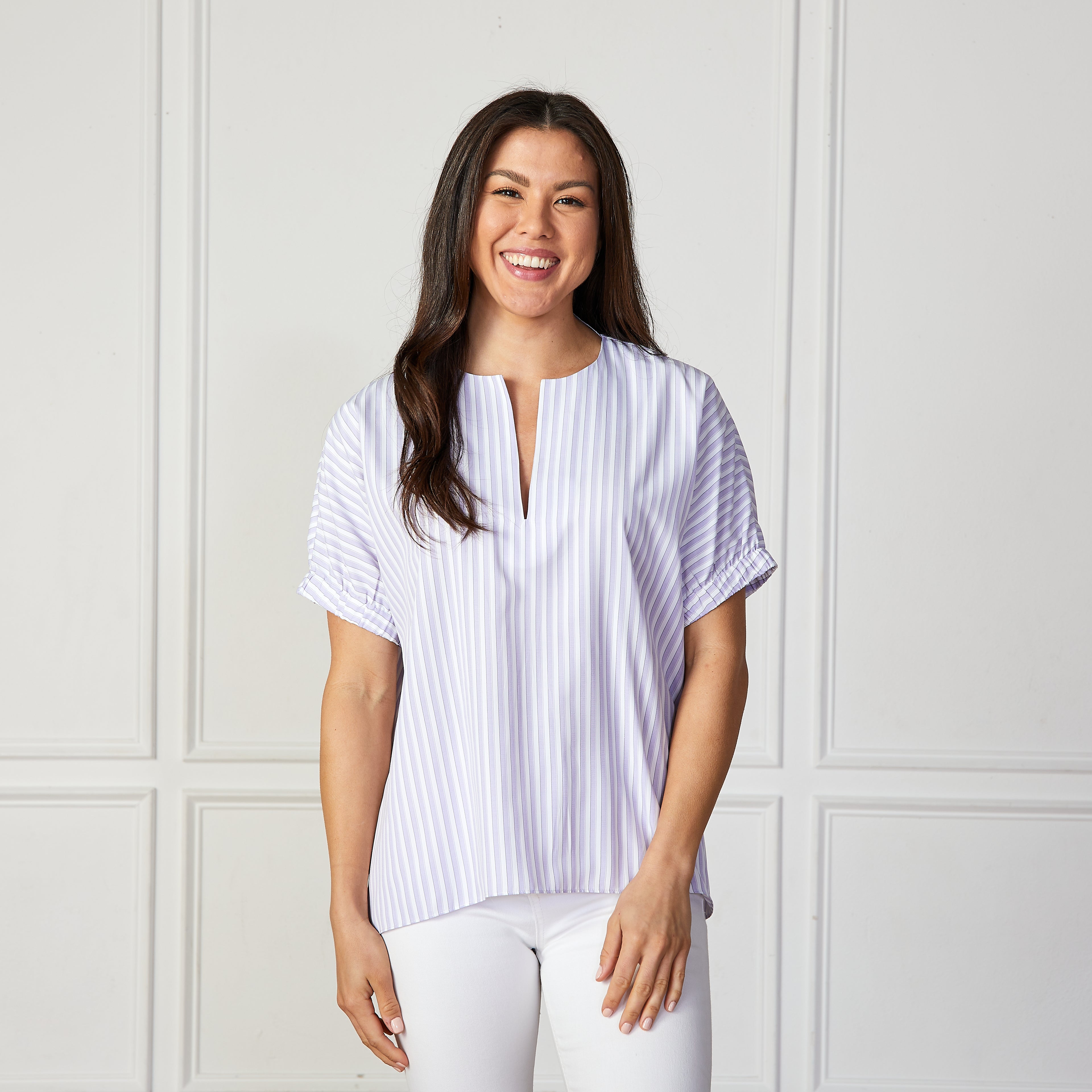 Caryn Lawn Betsy Ribbon Stripe Top Lavender