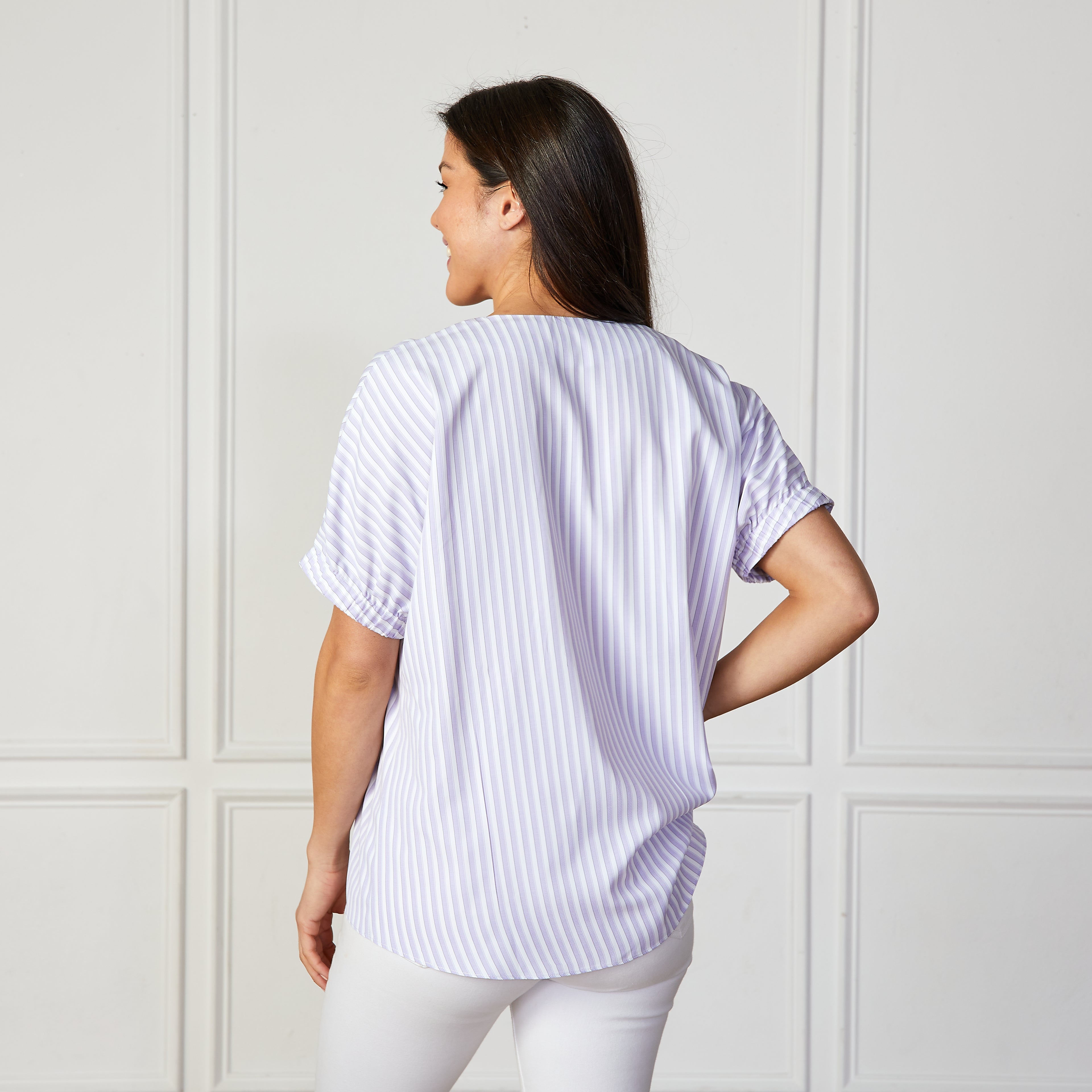 Caryn Lawn Betsy Ribbon Stripe Top Lavender
