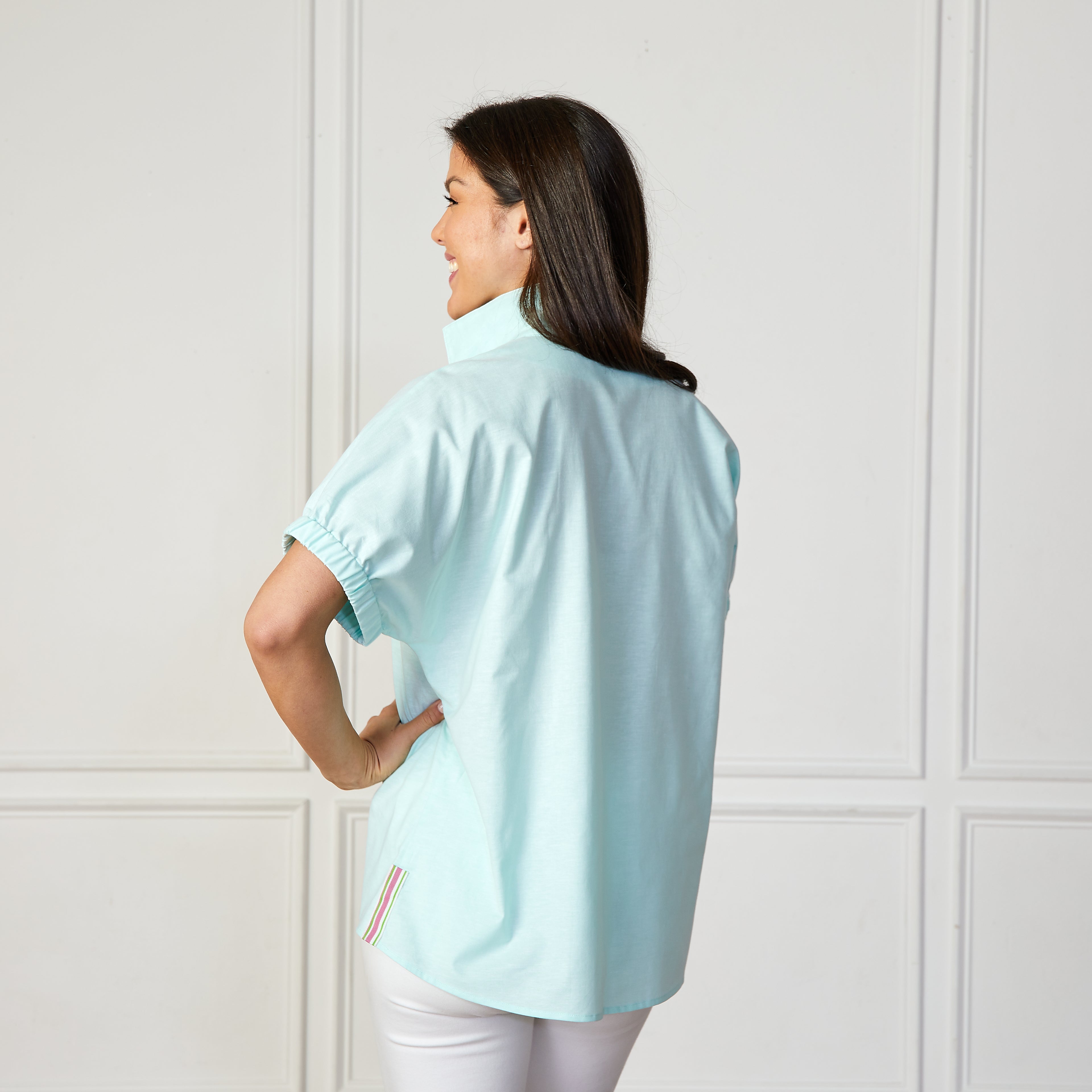 Caryn Lawn Betsy Collared Chambray Top Mint