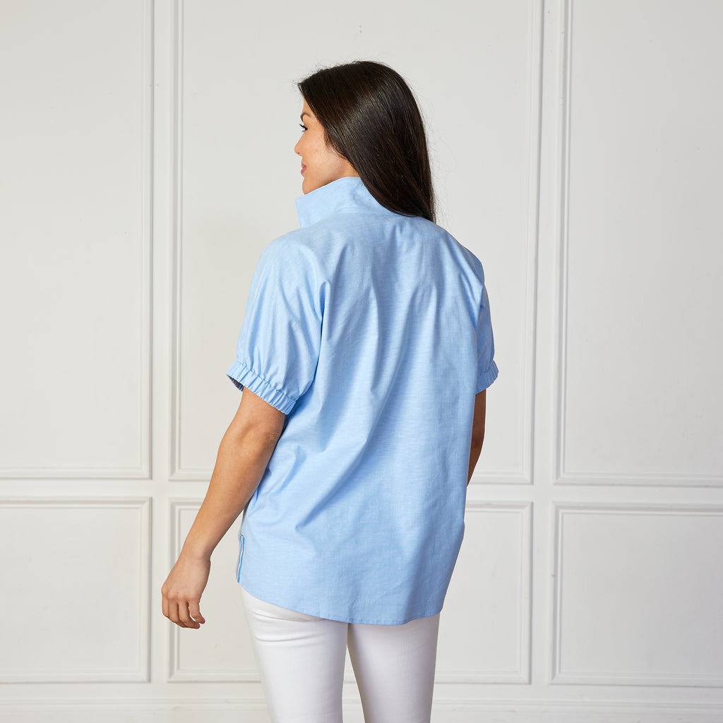 Caryn Lawn Betsy Collared Chambray Top Blue