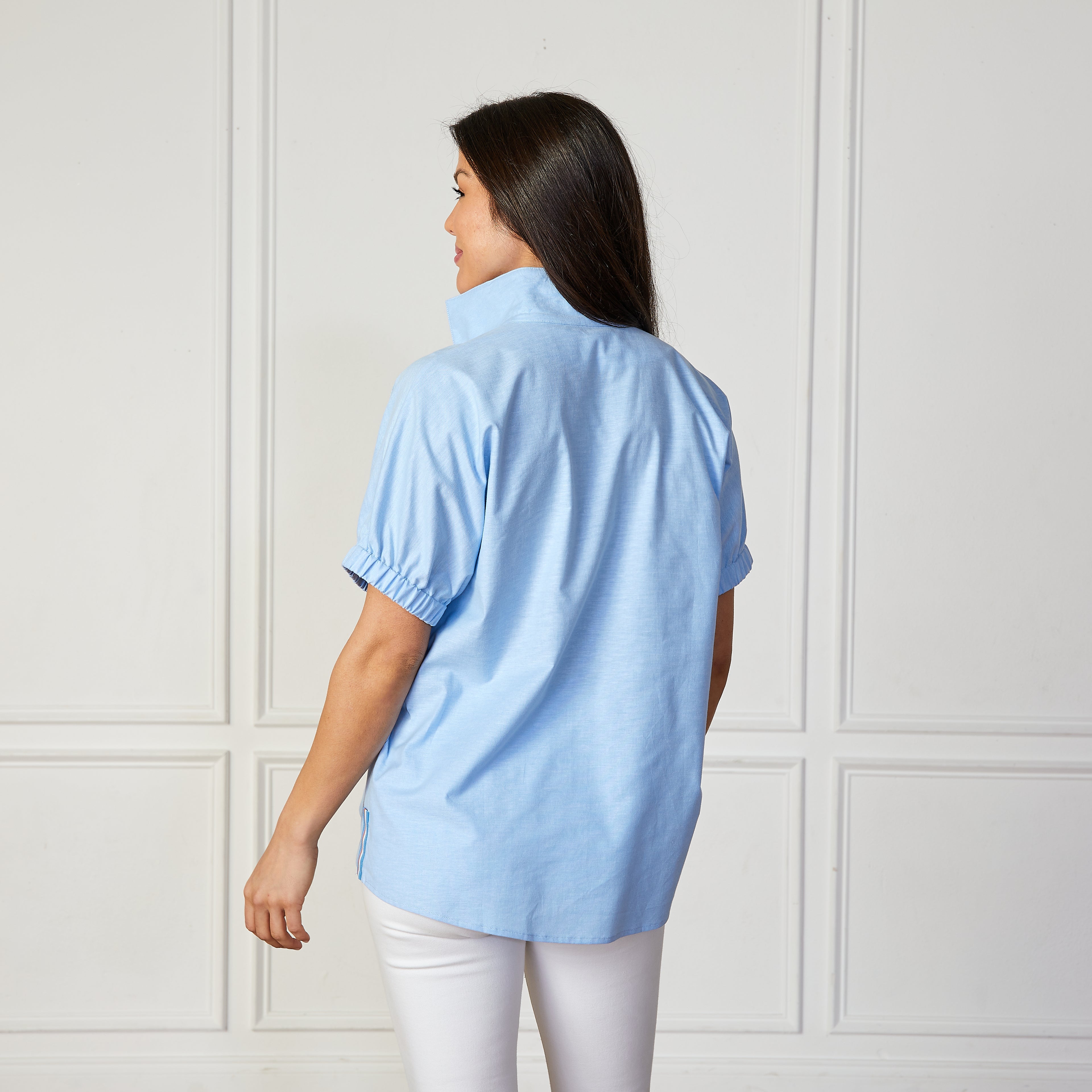 Caryn Lawn Betsy Collared Chambray Top Blue