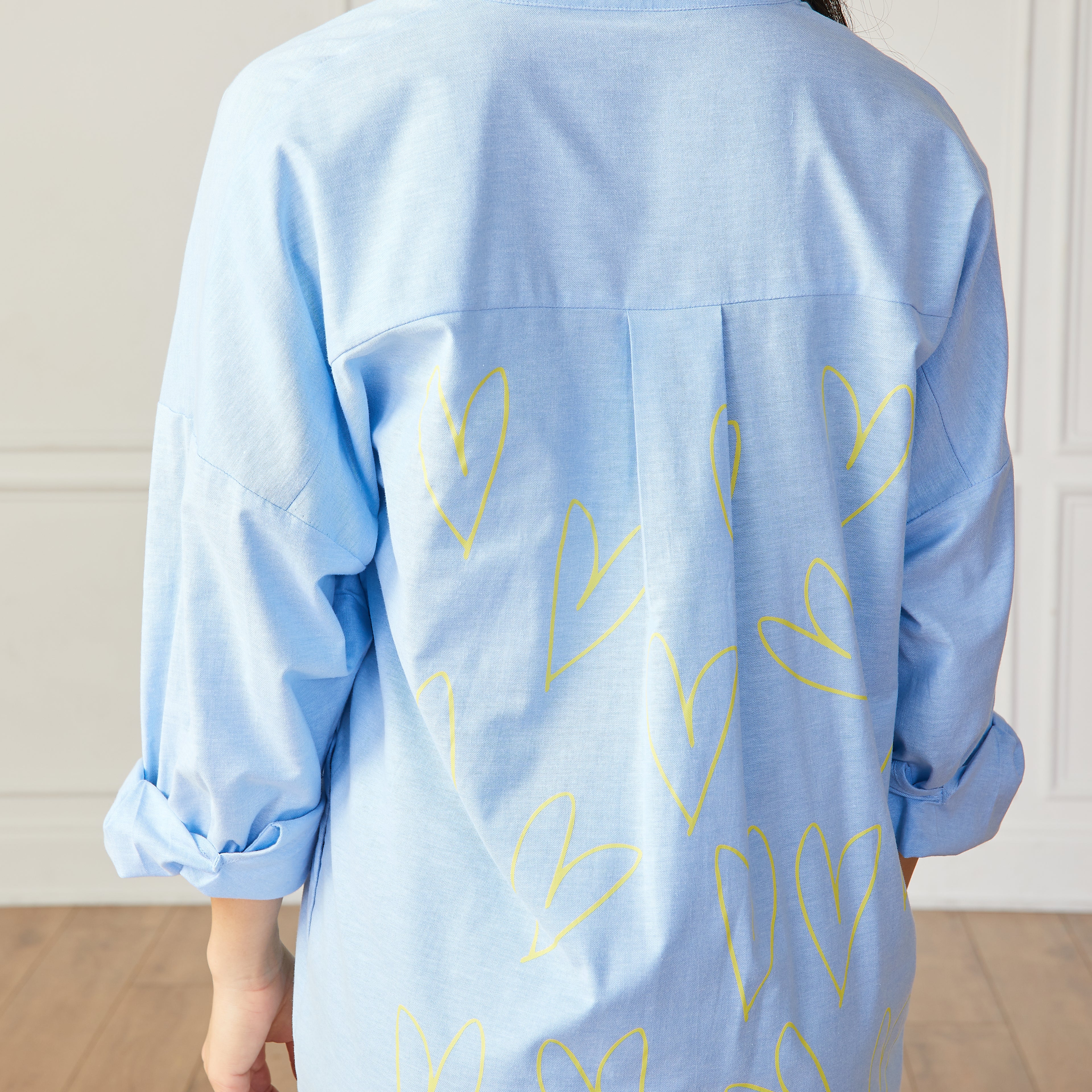 Caryn Lawn Preppy Dress Chambray Blue with Yellow Heart
