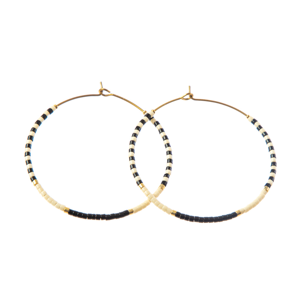 Caryn Lawn Baja Hoop Earrings- Black/Cream/gold