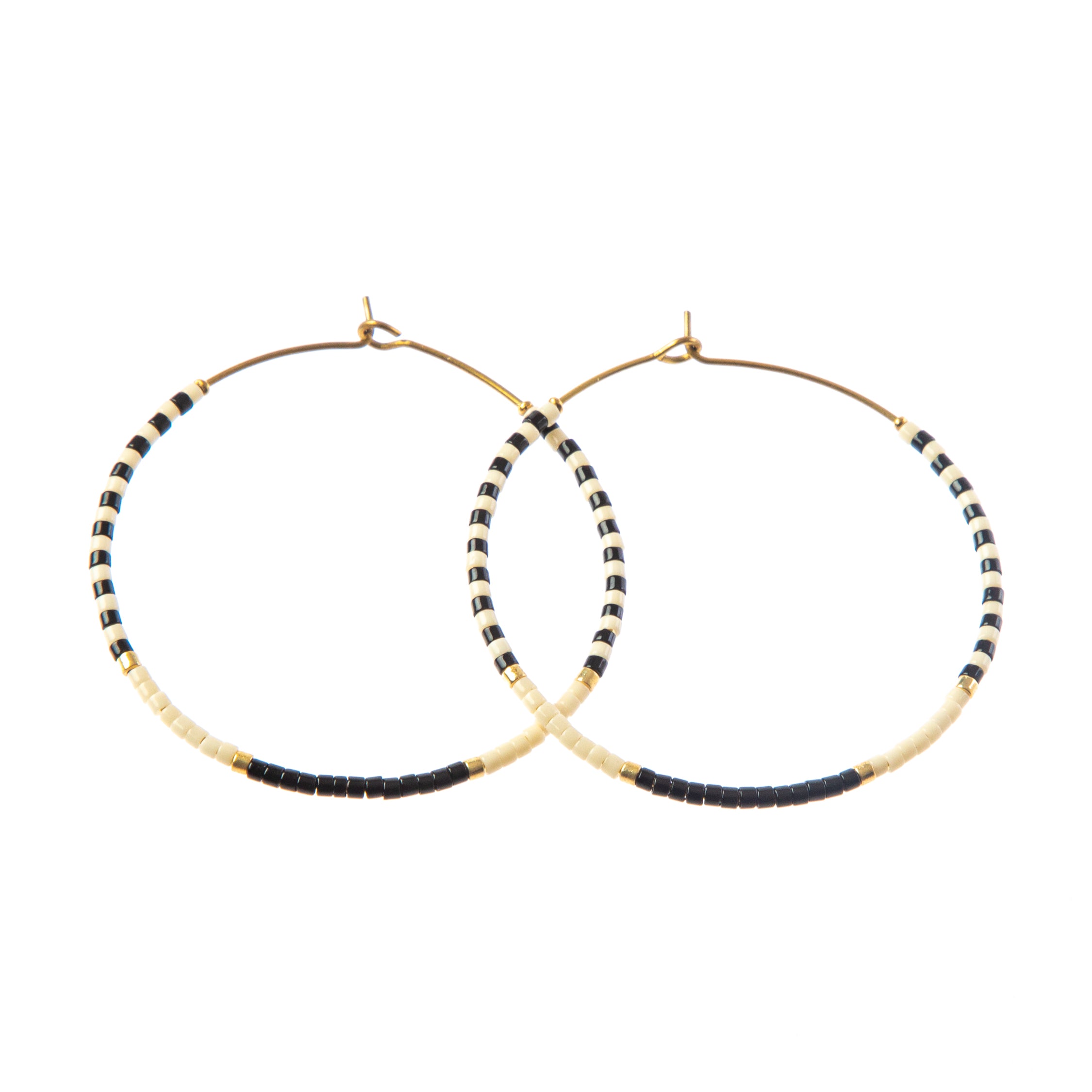 Caryn Lawn Baja Hoop Earrings- Black/Cream/gold