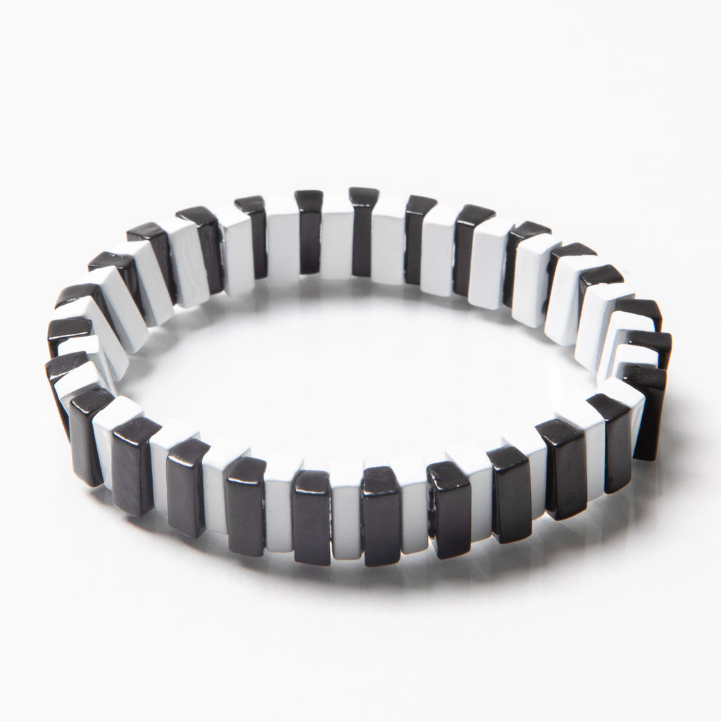 Caryn Lawn Tile Bead Bracelet - Black/White