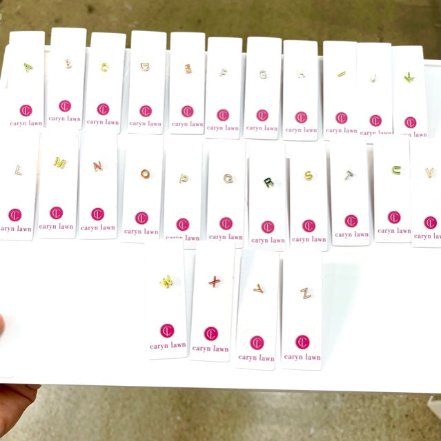 Caryn Lawn Single Enamel Initial Studs