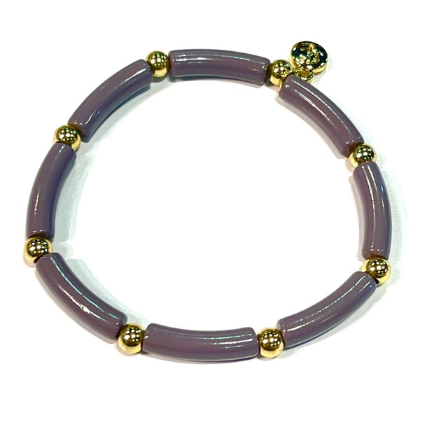 Caryn Lawn Skinny Tube Gold Ball Enamel Bracelet Smoke