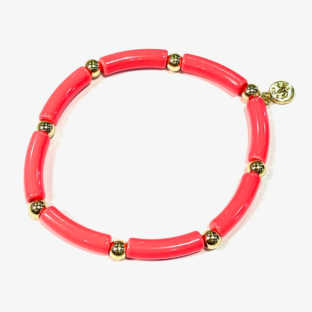 Caryn Lawn Skinny Tube Gold Ball Bracelet Coral