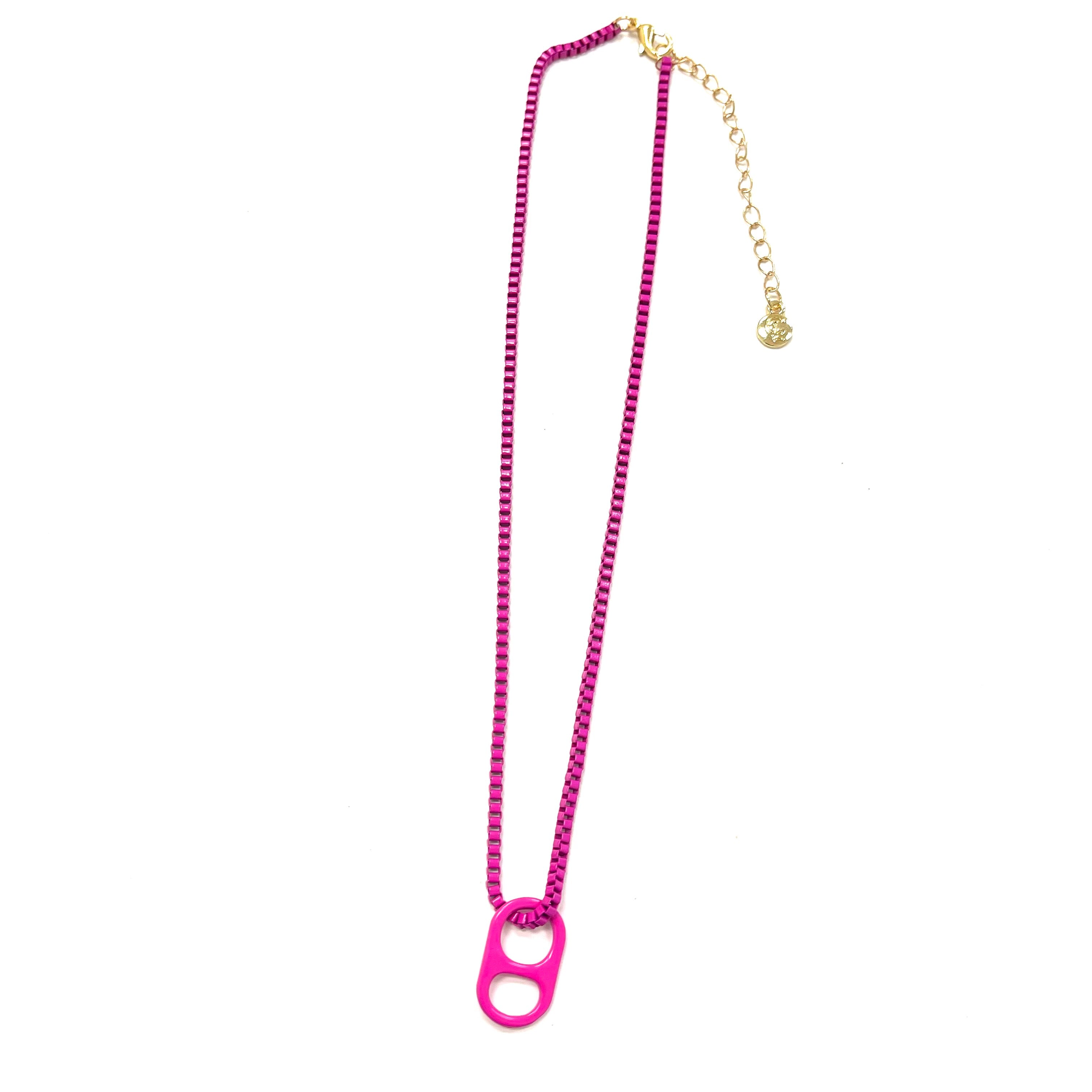 Caryn Lawn Enamel Tab Necklace Fuchsia