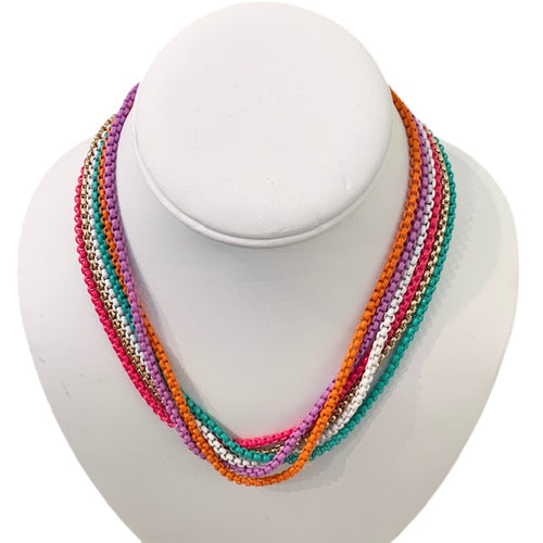 Enamel Chain Necklace - Hot Pink