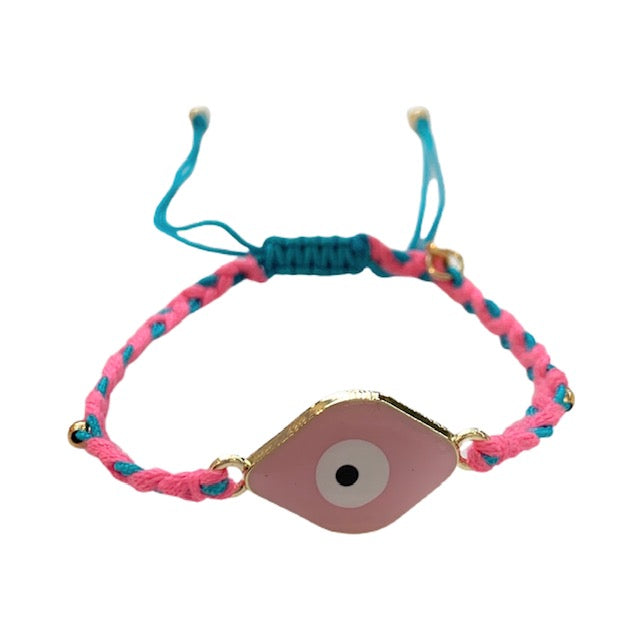 Surfside Evil Eye Macrame Charm Bracelet-Pink/Blue