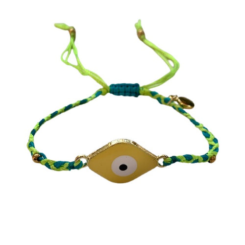 Surfside Evil Eye Macrame Charm Bracelet- Neon Green/Blue