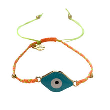 Load image into Gallery viewer, Surfside Evil Eye Macramae Charm Bracelet-Orange/Neon Yellow
