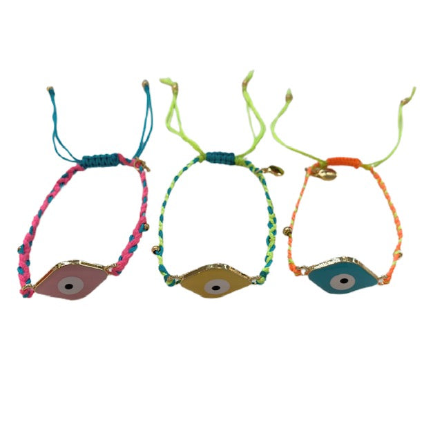 Caryn Lawn Surfside Evil Eye Macrame Charm Bracelet-Pink/Blue