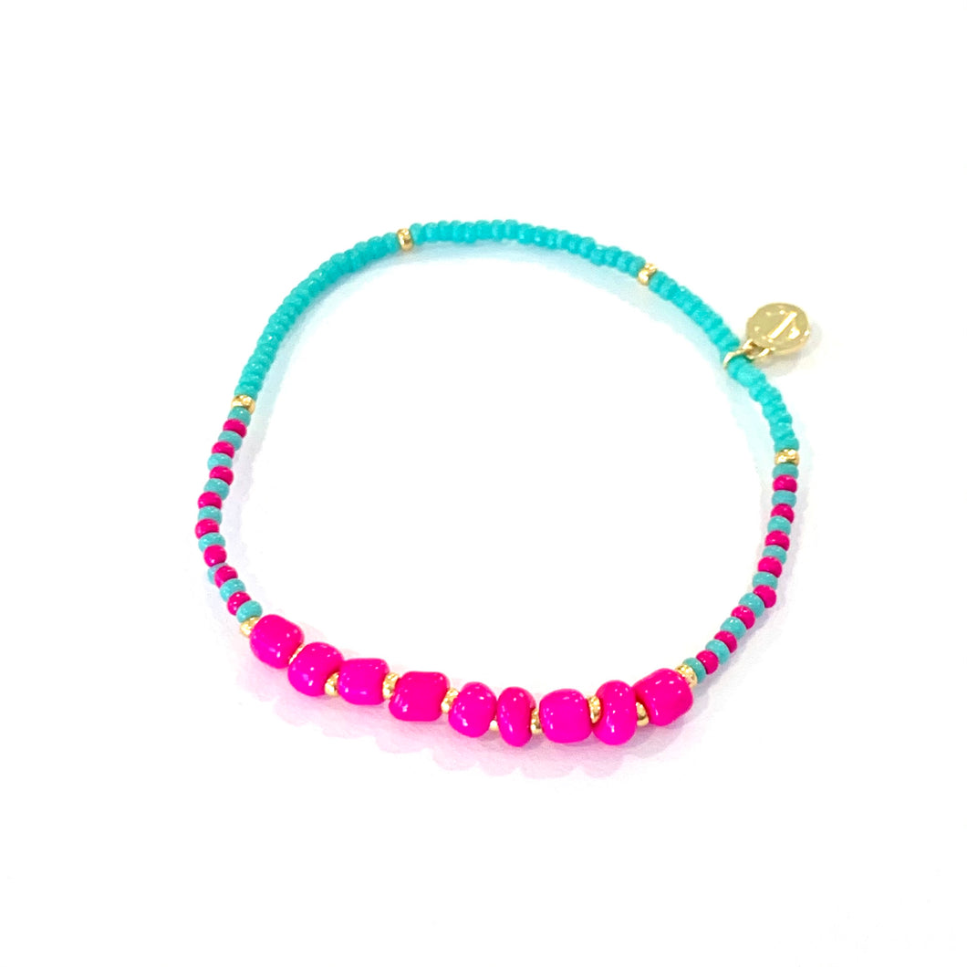 Surfside Beaded Bracelet- Turq/Hot Pink