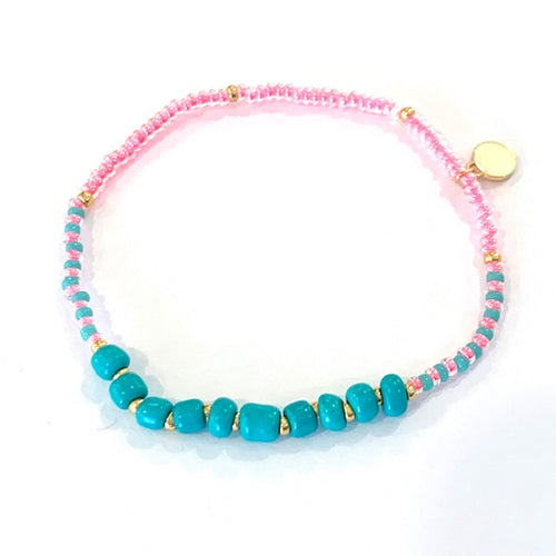 Surfside Beaded Bracelet- Pink/Turquoise