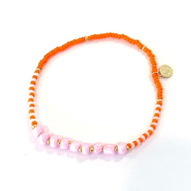 Surfside Beaded Bracelet- Orange/Pink