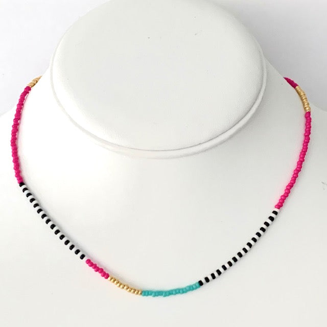 Caryn Lawn Seed Bead Necklace- Preppy Pattern