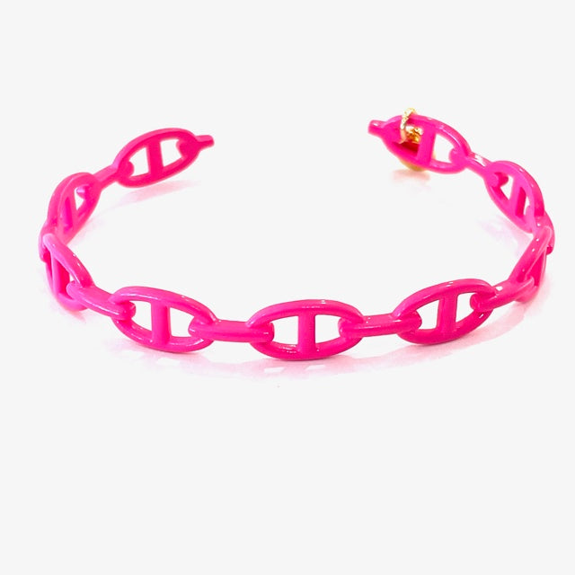 Caryn Lawn Enamel Link Cuff Hot Pink